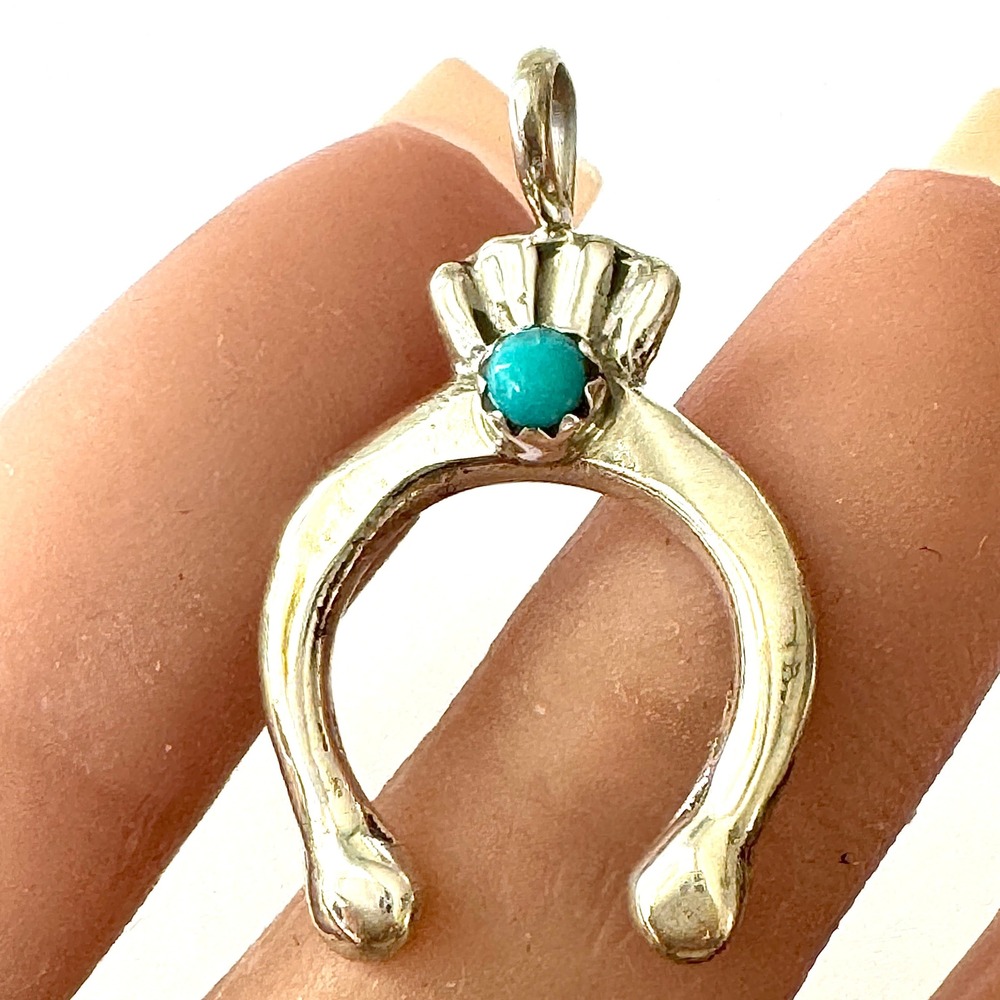 Navajo Naja Turquoise Pendant 1in Sterling Signed N Nataan Charm Native Small